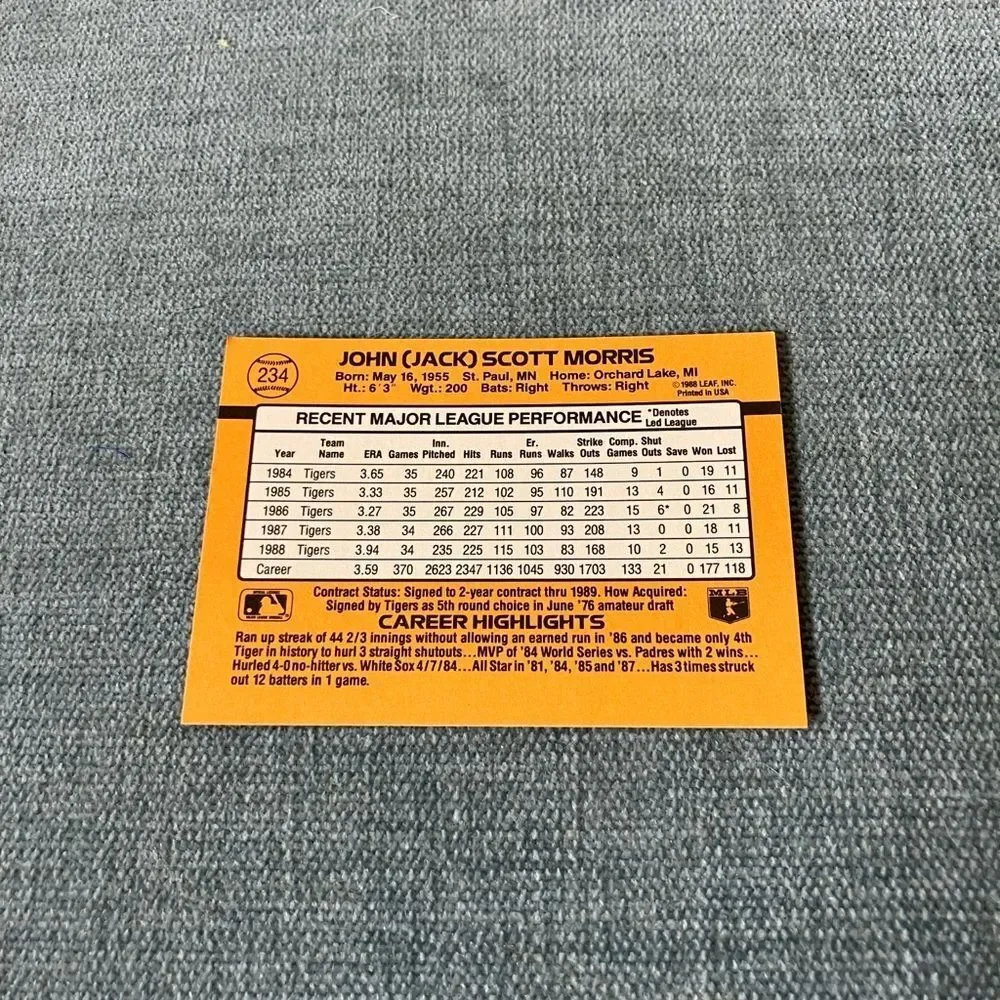 1989 Donruss Detroit Tigers Baseball Card Trading Card